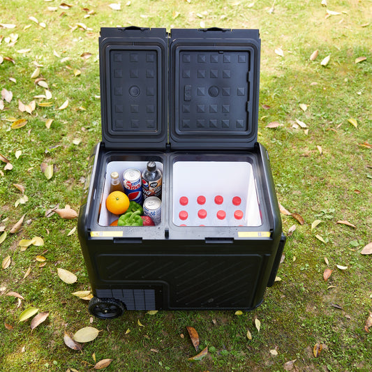 Réfrigérateur de voiture HOMEMiYN 12 V, réfrigérateur de voiture à double zone de 45 litres, congélateur portable (-8 ℉ ~ 68 ℉) avec 12/24 V DC 100/240 V AC, glacière électrique à contrôle APP pour voiture, camping-car, camping, voyage et usage domestique