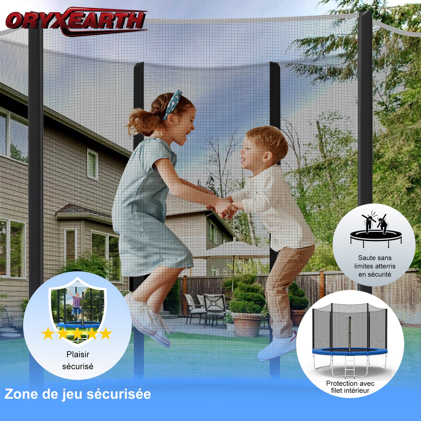 Trampoline de Jardin Enfants et Adultes Jeux d'Extérieur 305 cm Noir et Bleu Avec Filet de sécurité Couverture de protection