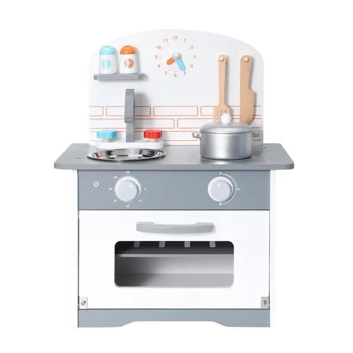 Cuisine multifonctionnelle pour enfants - ORYXEARTH - 40x24.5x50cm - Bois - Spatules et casseroles - Gris