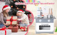 Cuisine Enfant Multifonctionnelle 5 en 1 - ORYXEARTH - 60x29x80.5cm - Bois - Blanc Cassé - Mixte