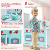 Cuisine Enfant Multifonctionnelle 5 en 1 - ORYXEARTH - Vert - 47.8x17x40.3cm - 3,35kg - Bois