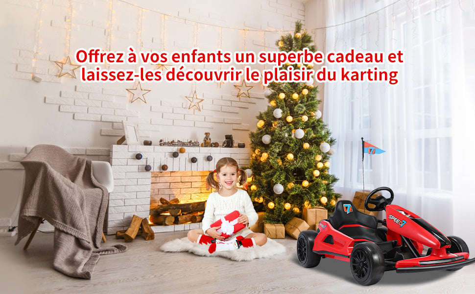 HOMEMiYN 24V 13 km/u elektrische driftkart met zachte start, muziek, claxon, veiligheidsgordel voor kinderen van 8-12 jaar (rood).
