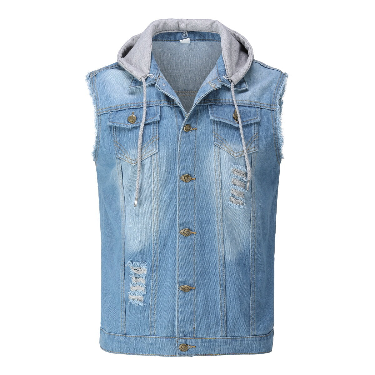 YFFUSHI Mens Hooded Denim Vest Casual Vintage Ripped Outerwear Cowboy Gilet