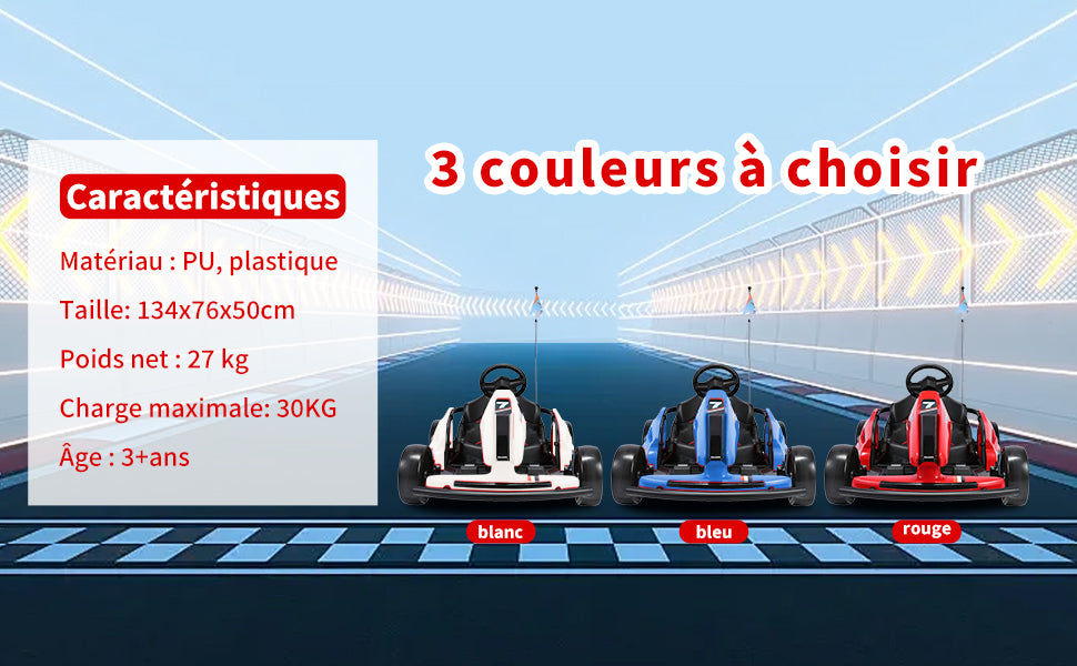 HOMEMiYN 24V 13 km/u elektrische driftkart met zachte start, muziek, claxon, veiligheidsgordel voor kinderen van 8-12 jaar (rood).
