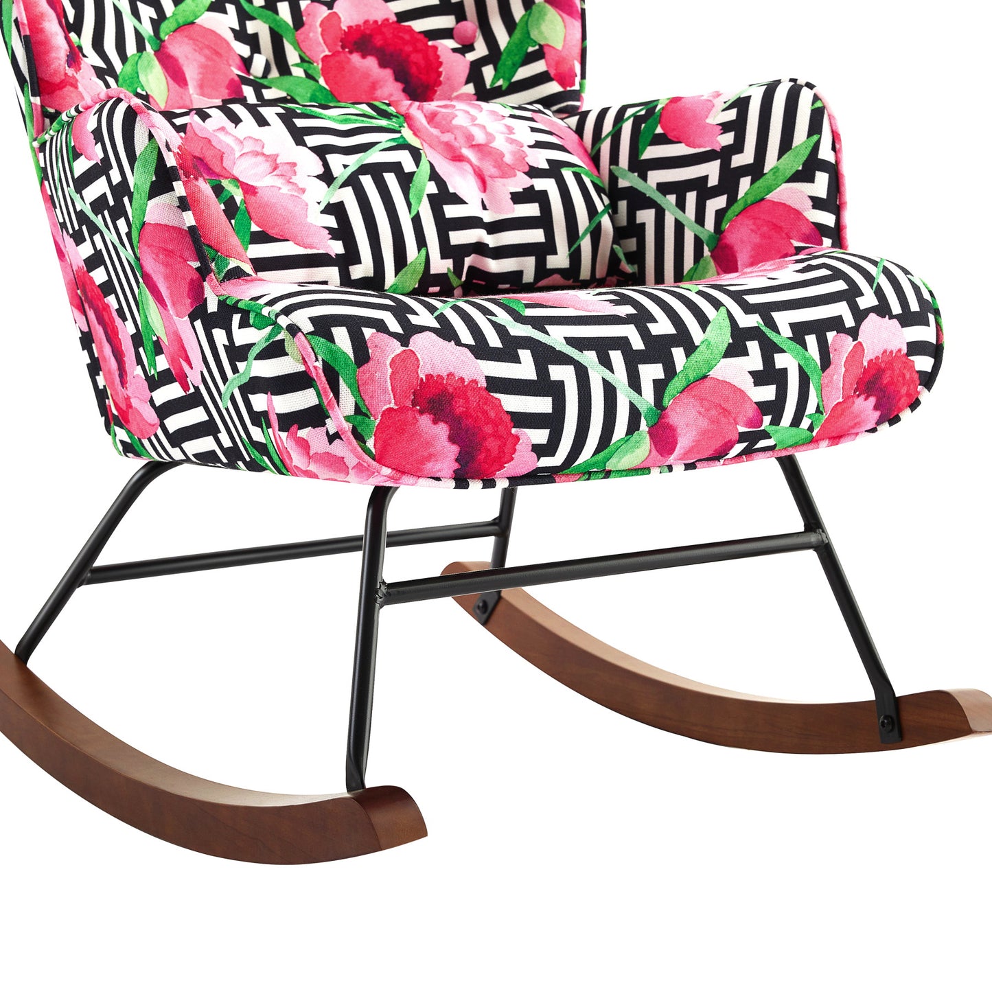 Cadeira de Balanço HomeMiYN com Banco Acompanhante (87x66x90cm - Metal/Madeira - rosa)
