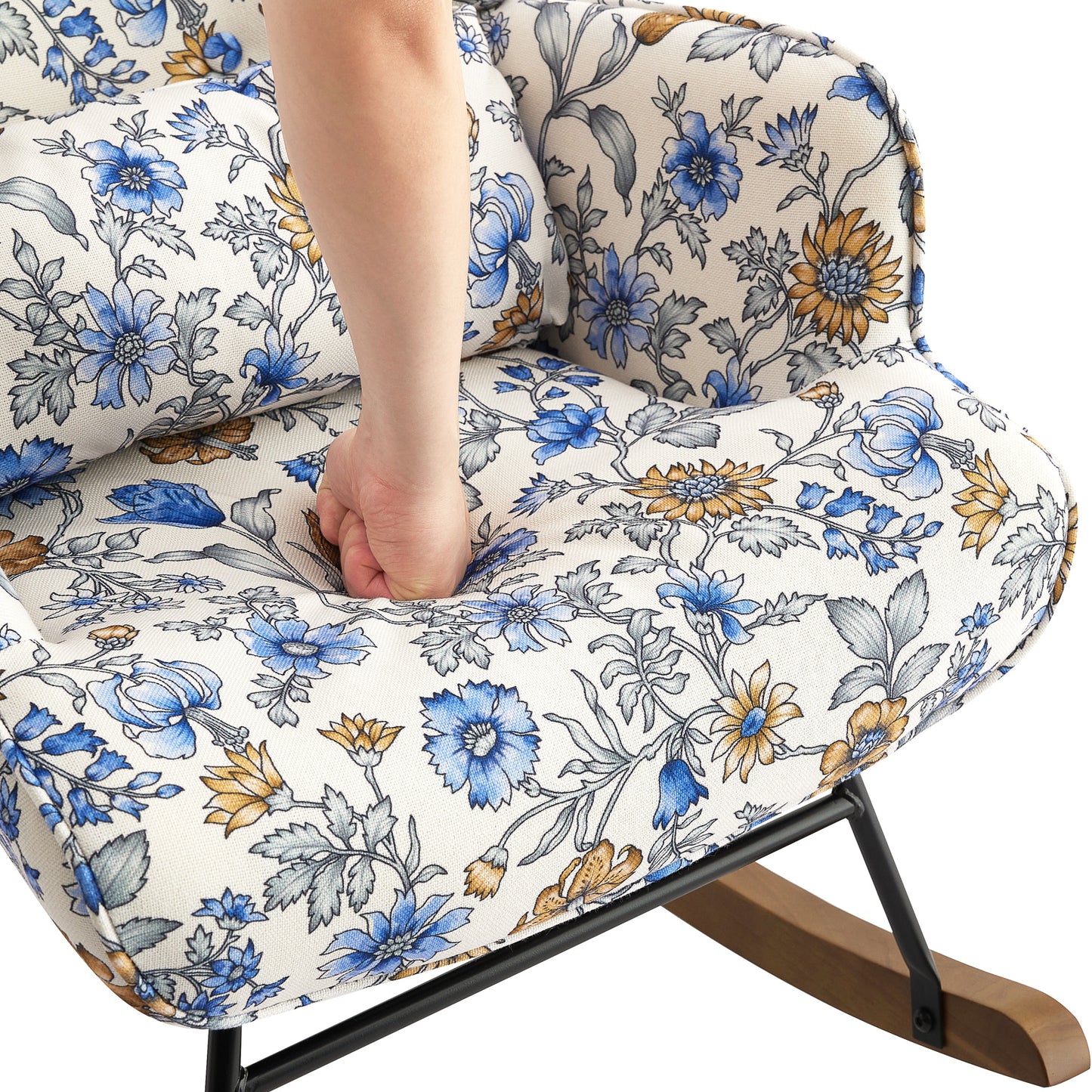 Fauteuil à bascule floral - Oscillant métal/bois massif - Style rétro Relaxchair