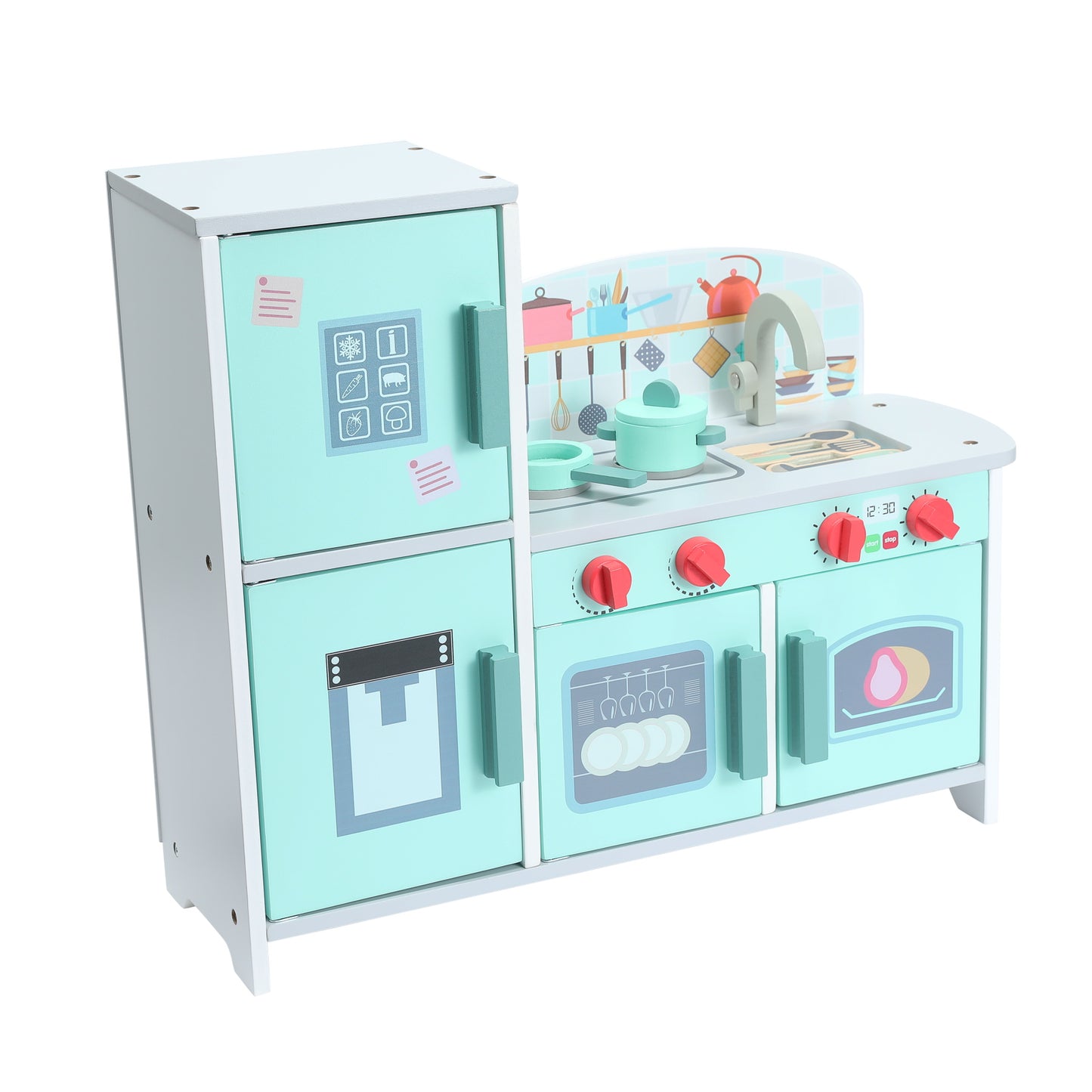 Brinquedo de madeira Cozinha verde Conjunto de cozinha de canto infantil HOMEMIYN