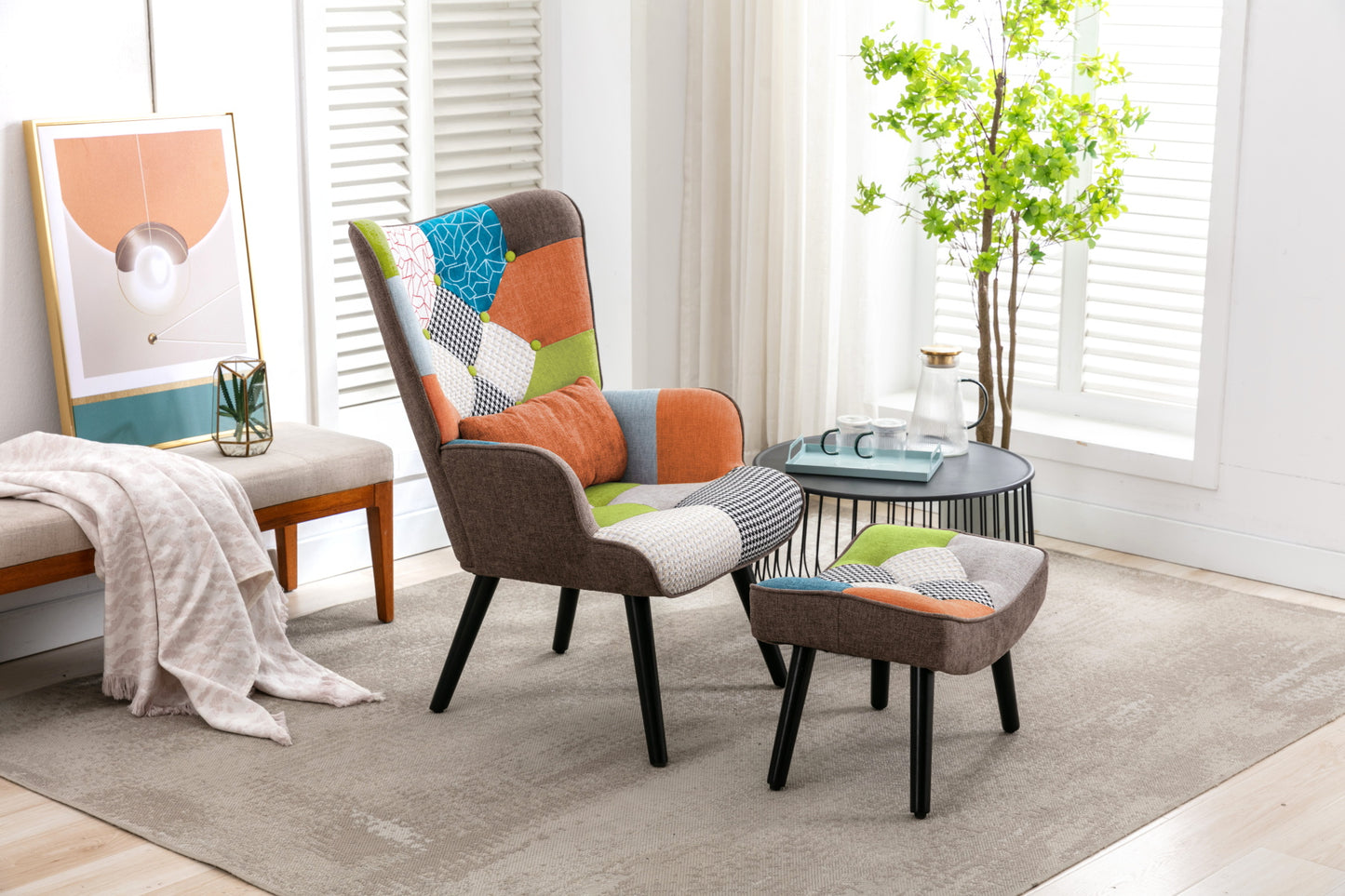 Sillón de relajación con taburetes, sillón de mosaico, sillón de orejas, sillón de habitaciones, colorido