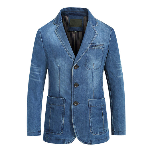 YOUTHUP Mens Suits Jackets Denim Slim Fit Blazer