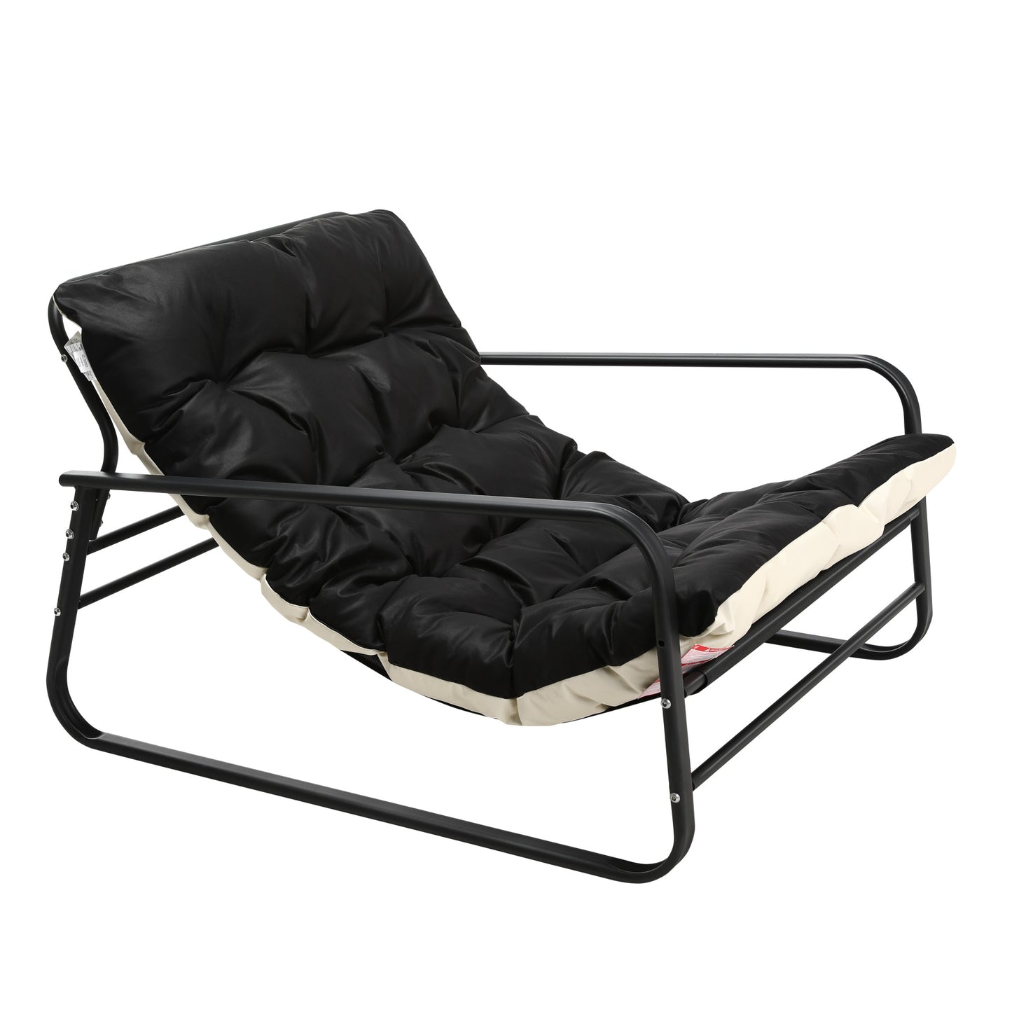 Weerbestendige fauteuil voor buiten - Stalen frame met gewatteerde zitting - Waterdichte, uv-bestendige en vlekbestendige lederen stof - Zwart