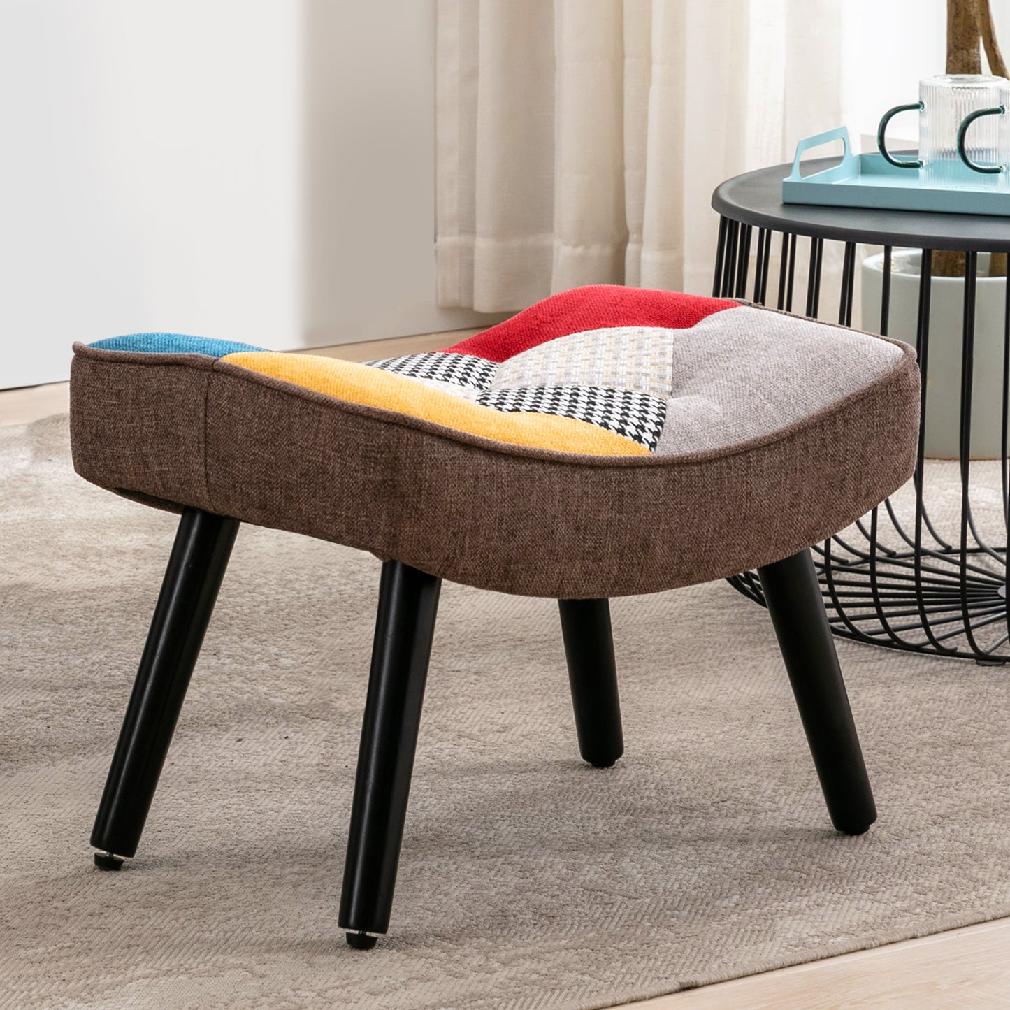 Tabouret pour Fauteuil de Salon Patchwork, Fauteuil à Oreilles, Chaise à Bascule, Pouf d'Appoint Décoratif