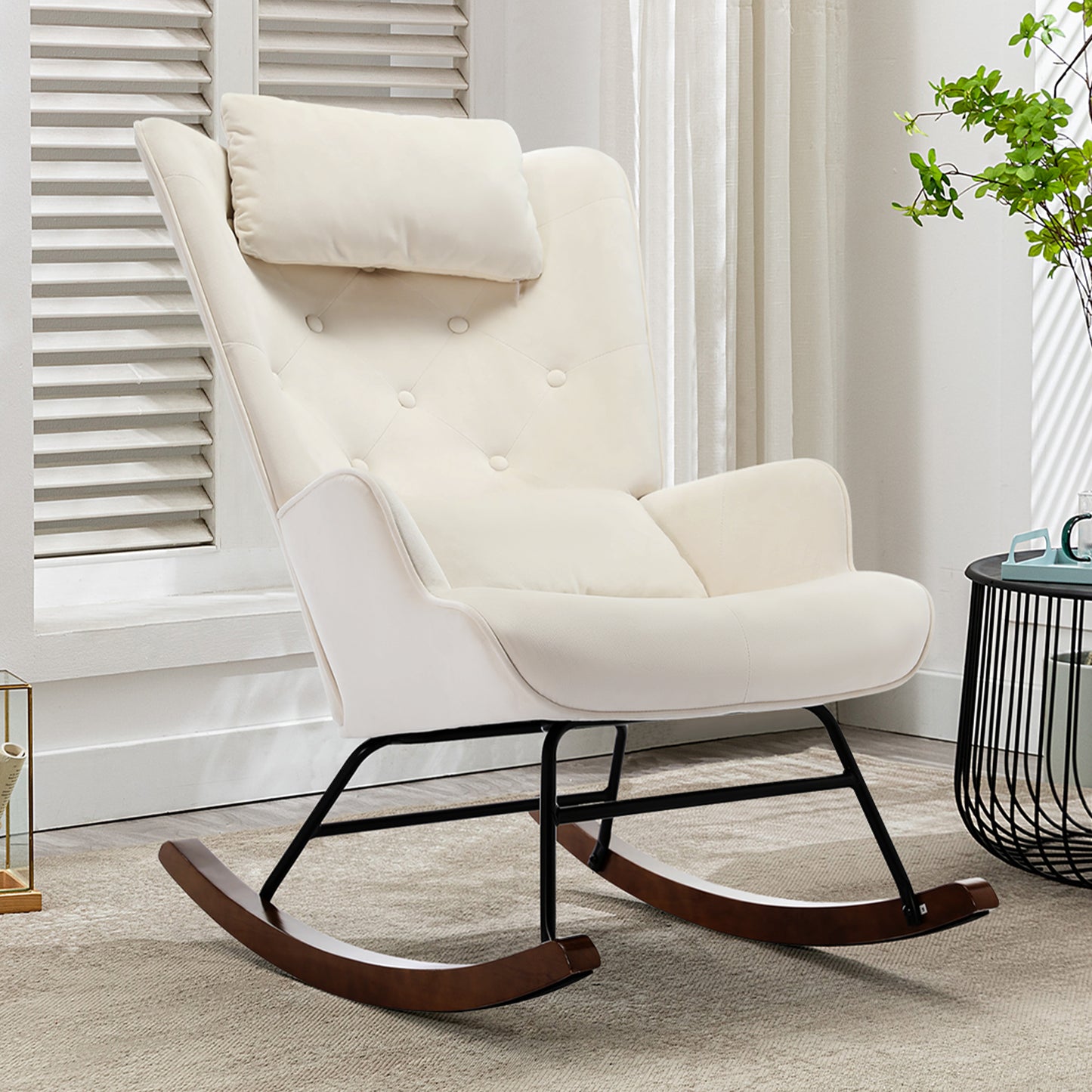 Chaise à bascule Appui-tête Salon  Velours Fauteuil d'allaitement Fauteuil à bascule