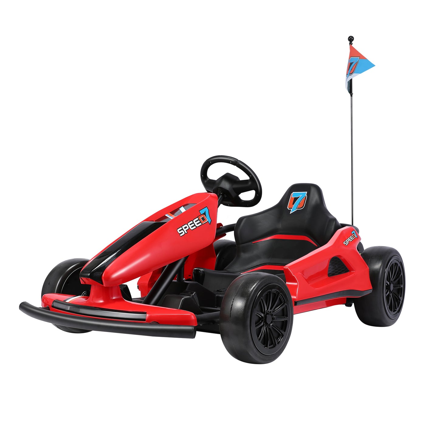HOMEMiYN 24V 13 km/u elektrische driftkart met zachte start, muziek, claxon, veiligheidsgordel voor kinderen van 8-12 jaar (rood).