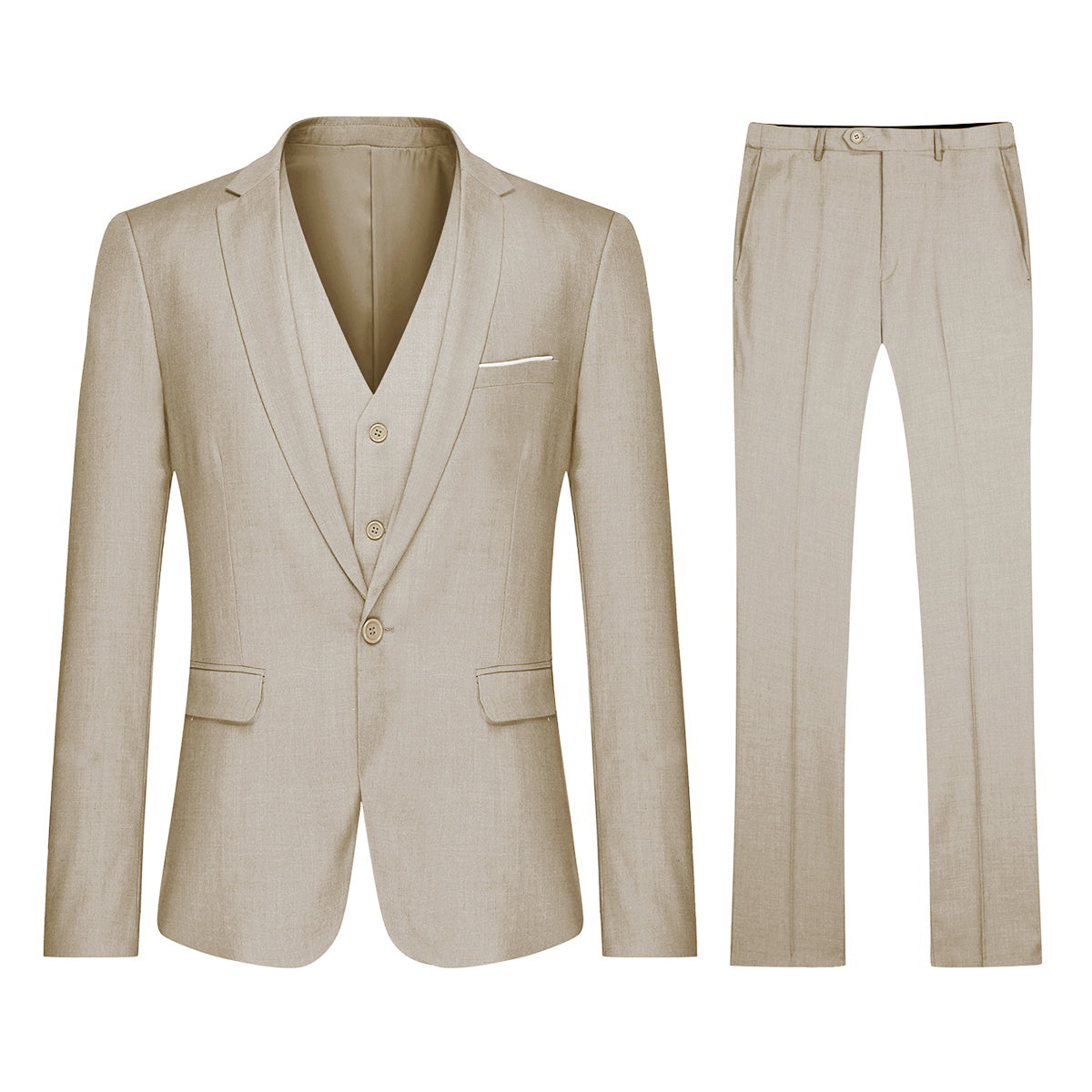 Cloudstyle Mens 3-Piece Suit Notched Lapel One Button Slim Fit Formal Jacket Vest Pants Set