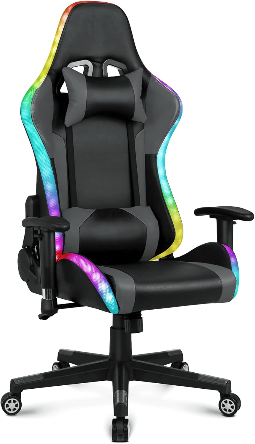 Cadeira de jogo com luzes LED RGB e alto-falantes Cadeira de gaming Cadeira de escritório estilo racing Cadeira PC de couro PU