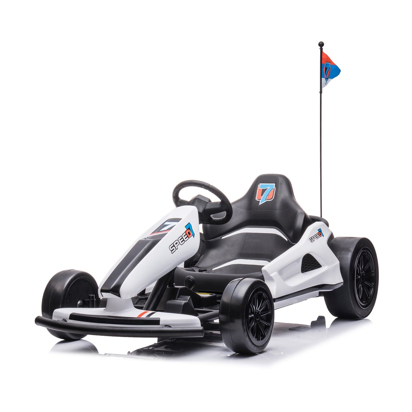 HOMEMiYN 24V 13 km/u elektrische driftkart met zachte start, muziek, claxon, veiligheidsgordel voor kinderen van 8-12 jaar (wit).