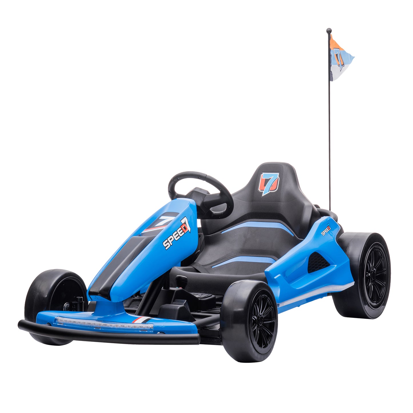 HOMEMiYN 24 V 13 km/h Elektro-Driftkart mit Sanftanlauf, Musik, Hupe, Sicherheitsgurt für Kinder von 8–12 Jahren (blau)