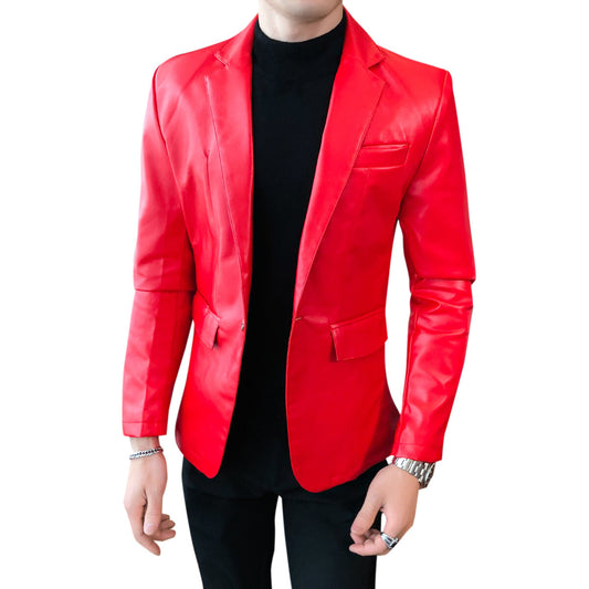 YOUTHUP Mens Slim Fit Shiny Glossy Waterproof Leather Blazer