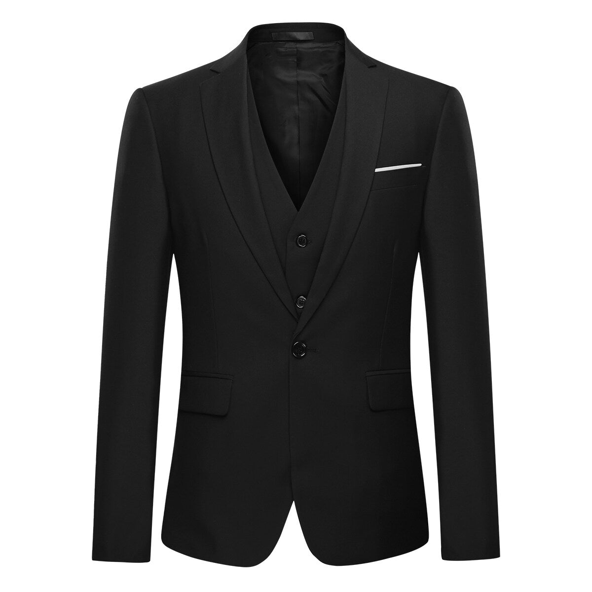 YFFUSHI Mens 3 Piece 1 Button Solid Color Slim Suit Set for Wedding or Business