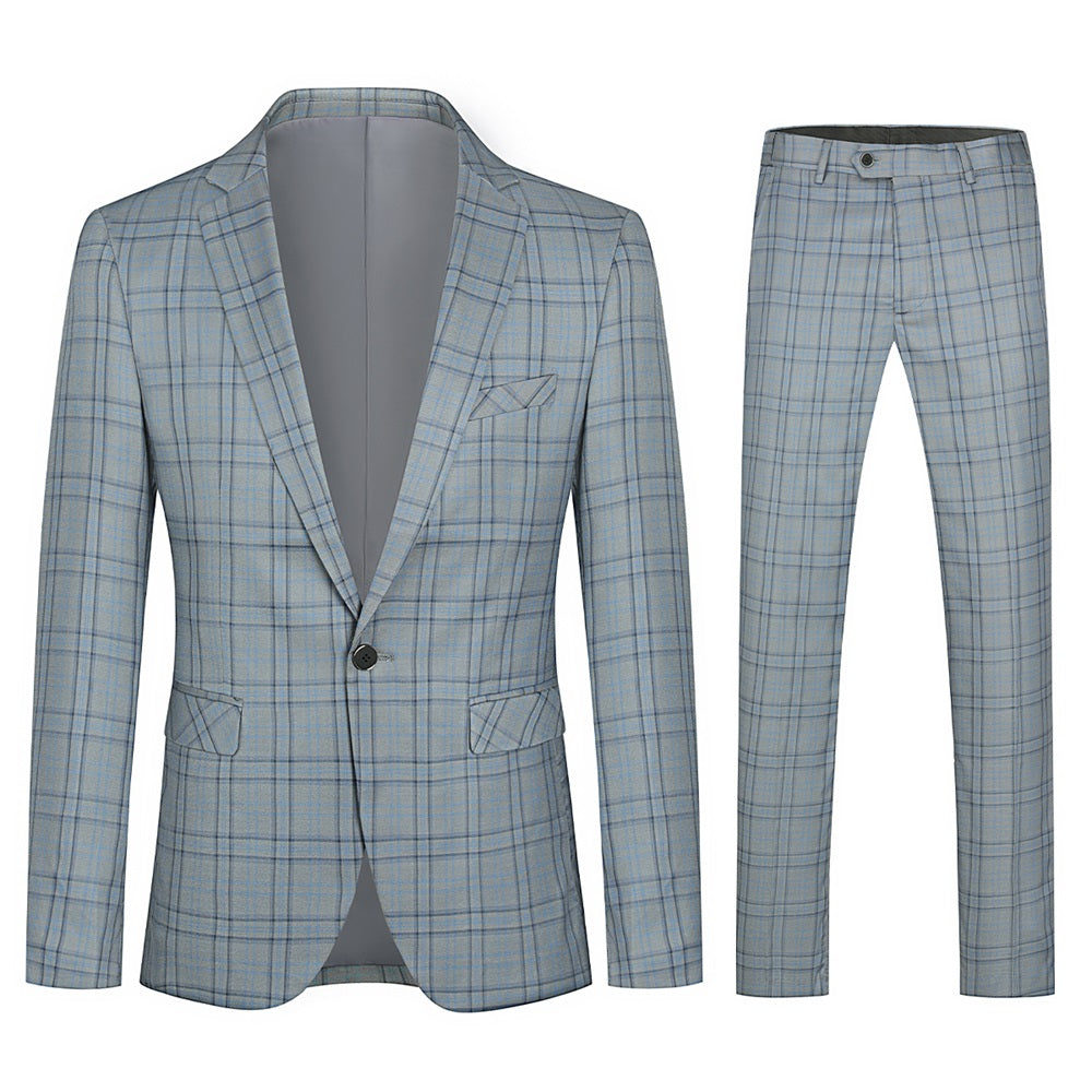 Cloudstyle Mens 2 PCS Plaid Suits Slim Formal Suit Checkered Holiday Blazer Jacket Pants