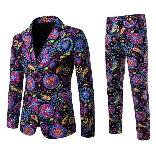 YOUTHUP Mens 2 Piece Ethnic Suit Printed Blazer and Pants