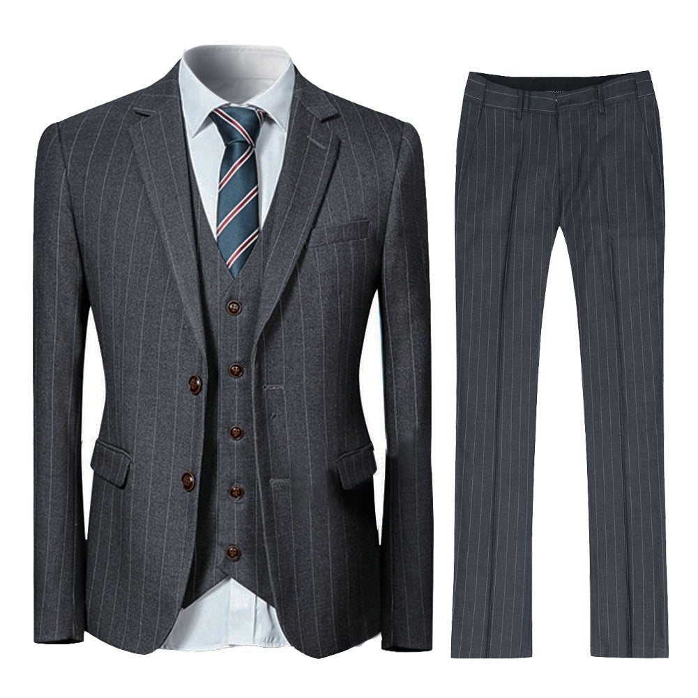 Cloudstyle Mens 3 Piece Stripe Suit Set Center Vent 2 Button Tux Blazer Jacket Vest Trousers