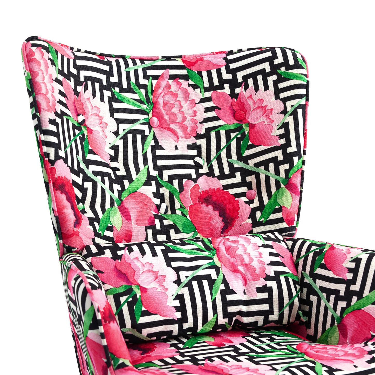 Cadeira de Balanço HomeMiYN com Banco Acompanhante (87x66x90cm - Metal/Madeira - rosa)