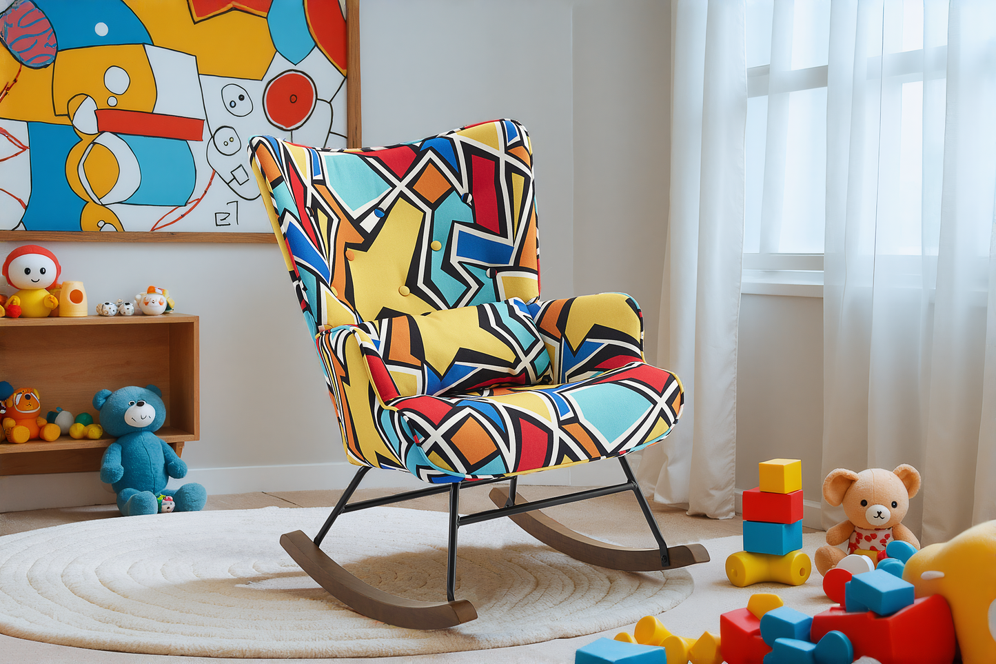 Cadeira de Balanço HomeMiYN(87x66x90cm - Tecido de Linho Falso - multicolor)