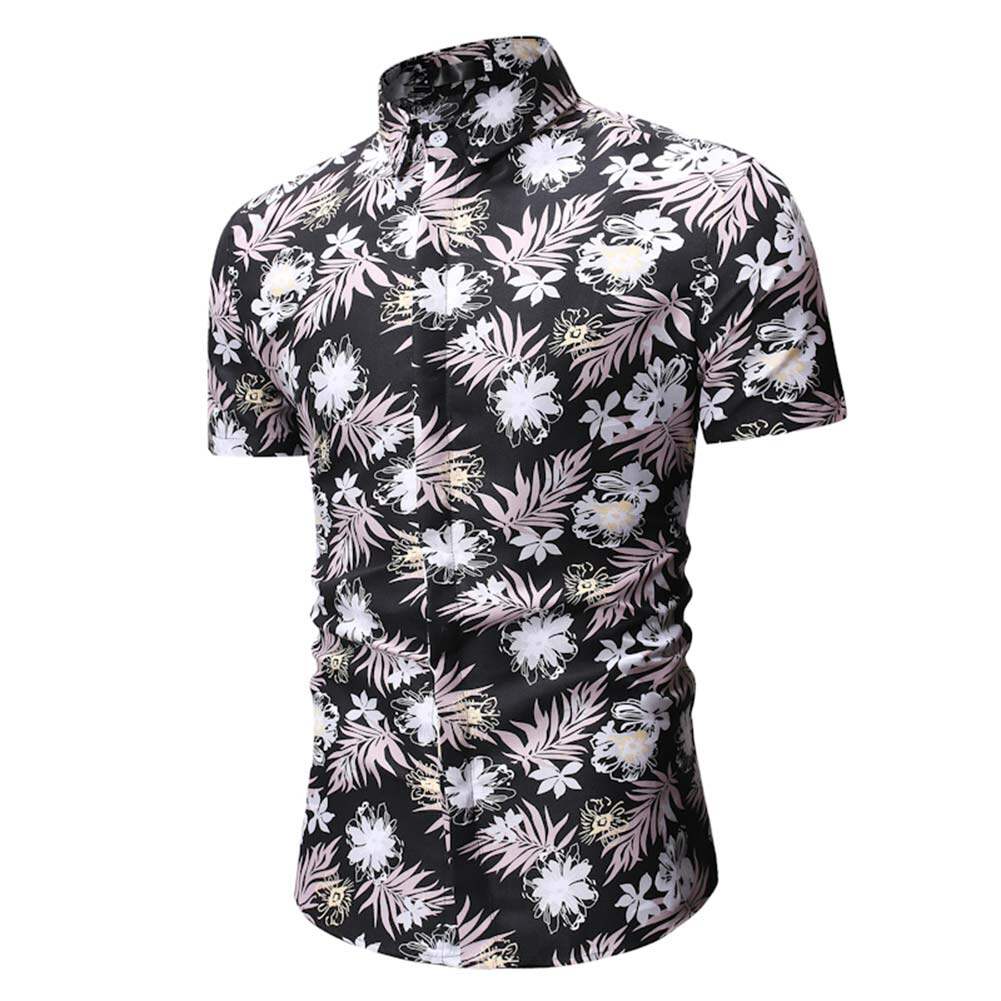 YFFUSHI Mens Floral Shirts Short Sleeves Hidden Button Casual Fashion Prints Summer