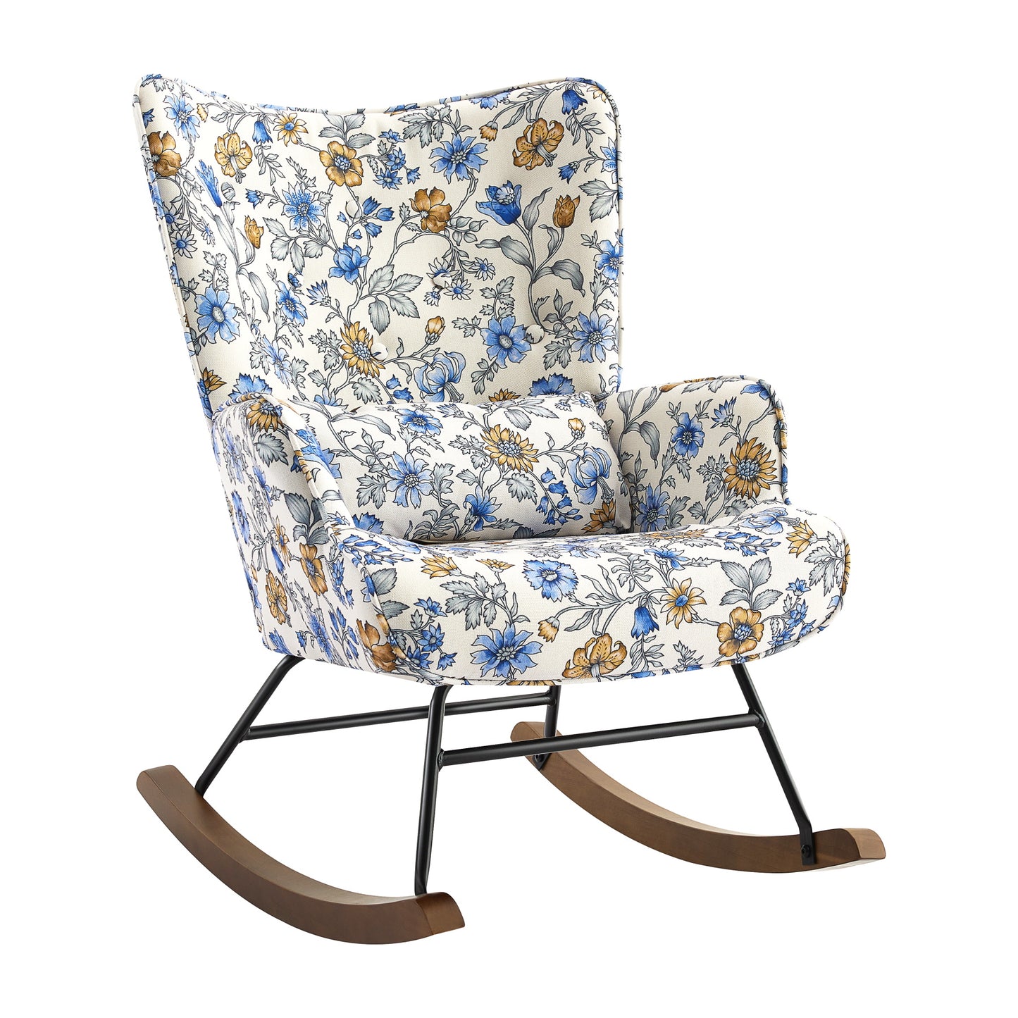 Fauteuil à bascule floral - Oscillant métal/bois massif - Style rétro Relaxchair