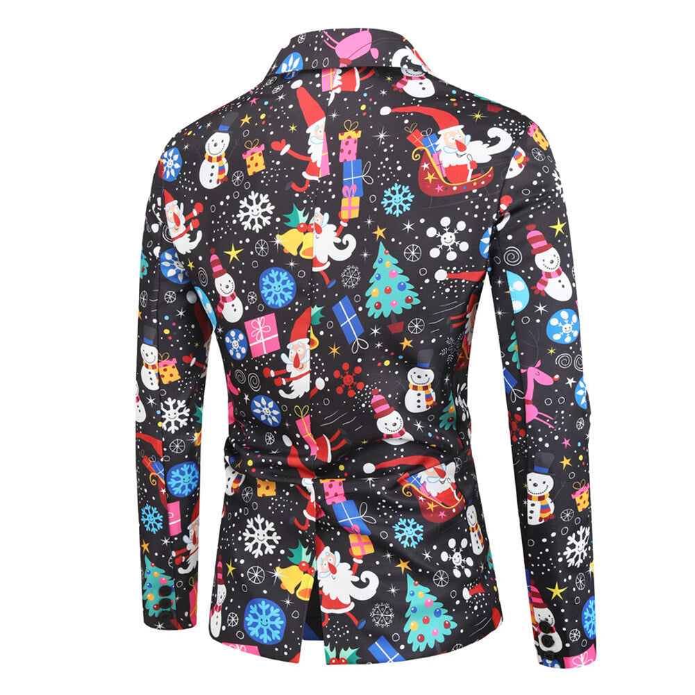 YFFUSHI Mens 3 Piece Suit Christmas Print Single Breasted Holiday Dress for Dinner or Party