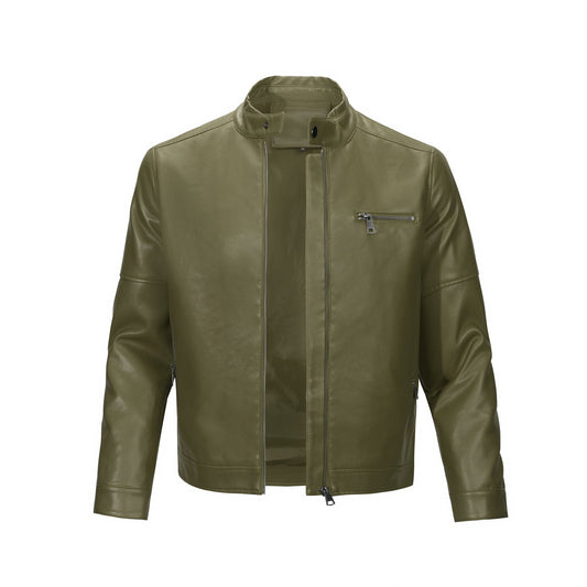 YFFUSHI Mens Simple Daily Workwear Motorcycle Leather Jacket