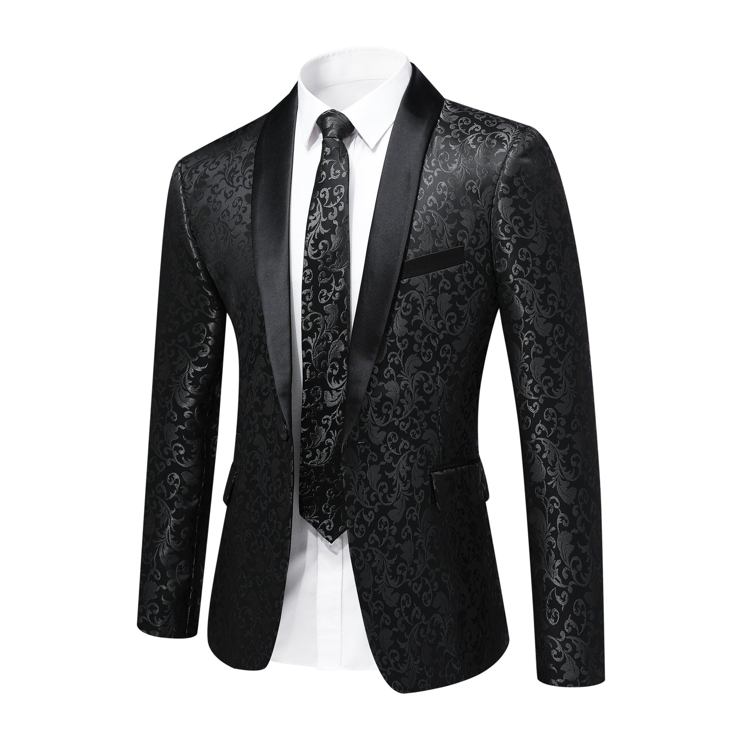 Cloudstyle Mens Floral Jacquard Dress Suit Jacket one Button Print Tux Blazer Sport Coat