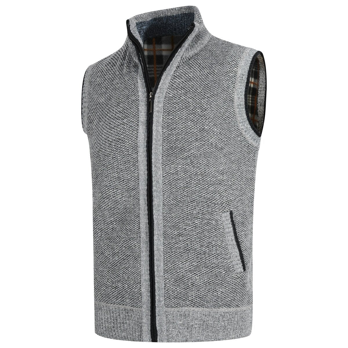 YFFUSHI Mens Knitted Gilet Fleece Lining Quilted Cardigan