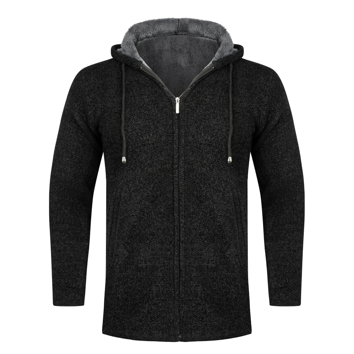 YFFUSHI Mens Hooded Plush Long Cardigan