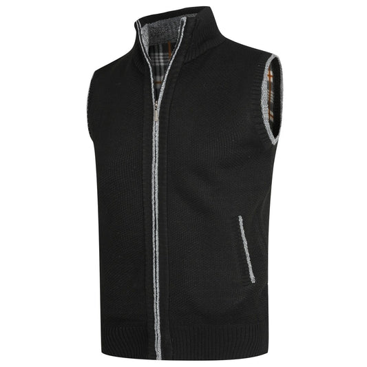 YOUTHUP Mens Knitted Gilet Fleece Lining Quilted Cardigan