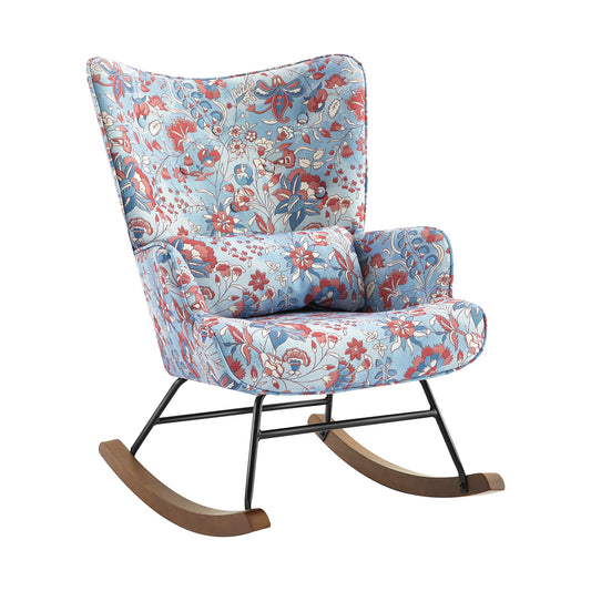 Fauteuil à bascule en velours apaisant avec cadre métallique et base en bois pour une escapade de chambre relaxante