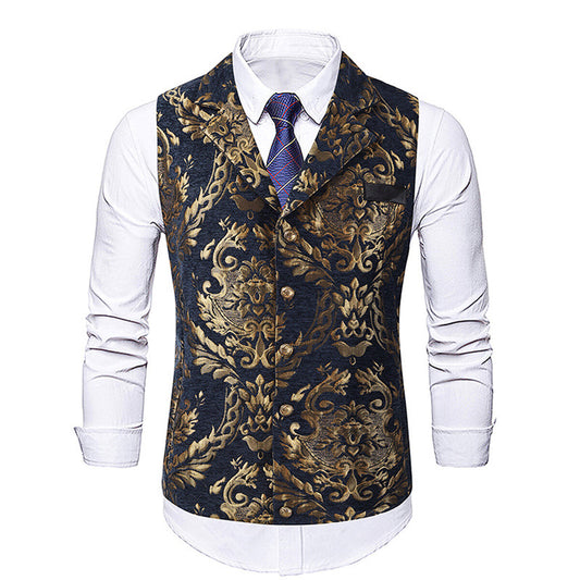 YOUTHUP Mens Elegant Jacquard Bronzing Slim Fit Suit Vest