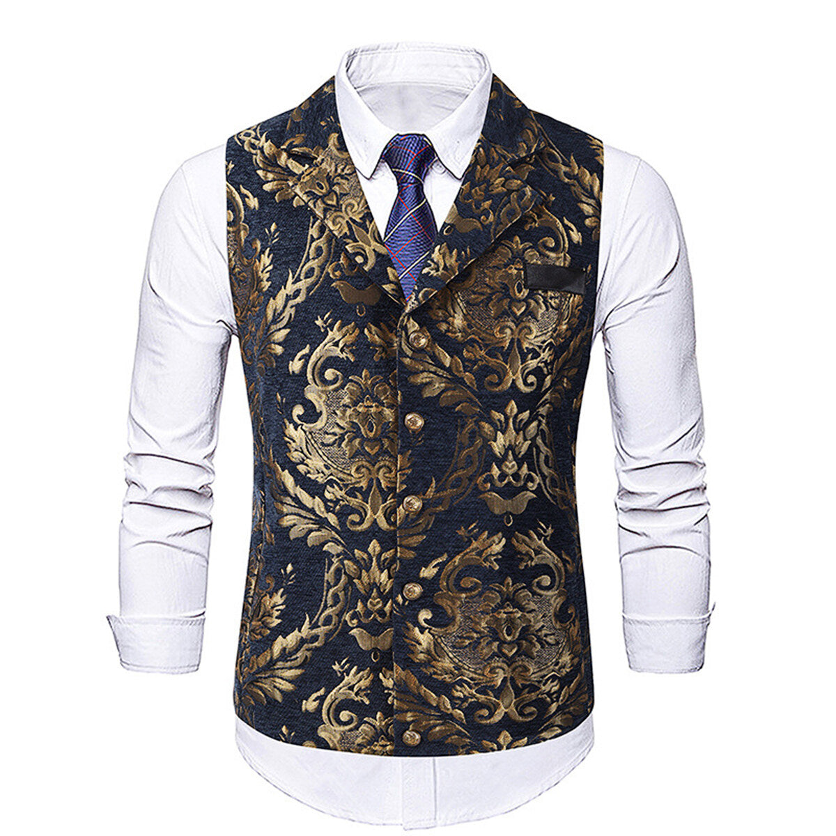 YFFUSHI Mens Elegant Jacquard Bronzing Slim Fit Suit Vest