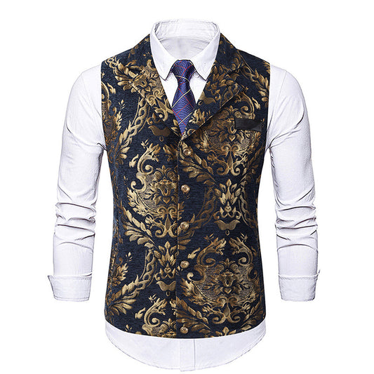 YFFUSHI Mens Elegant Jacquard Bronzing Slim Fit Suit Vest