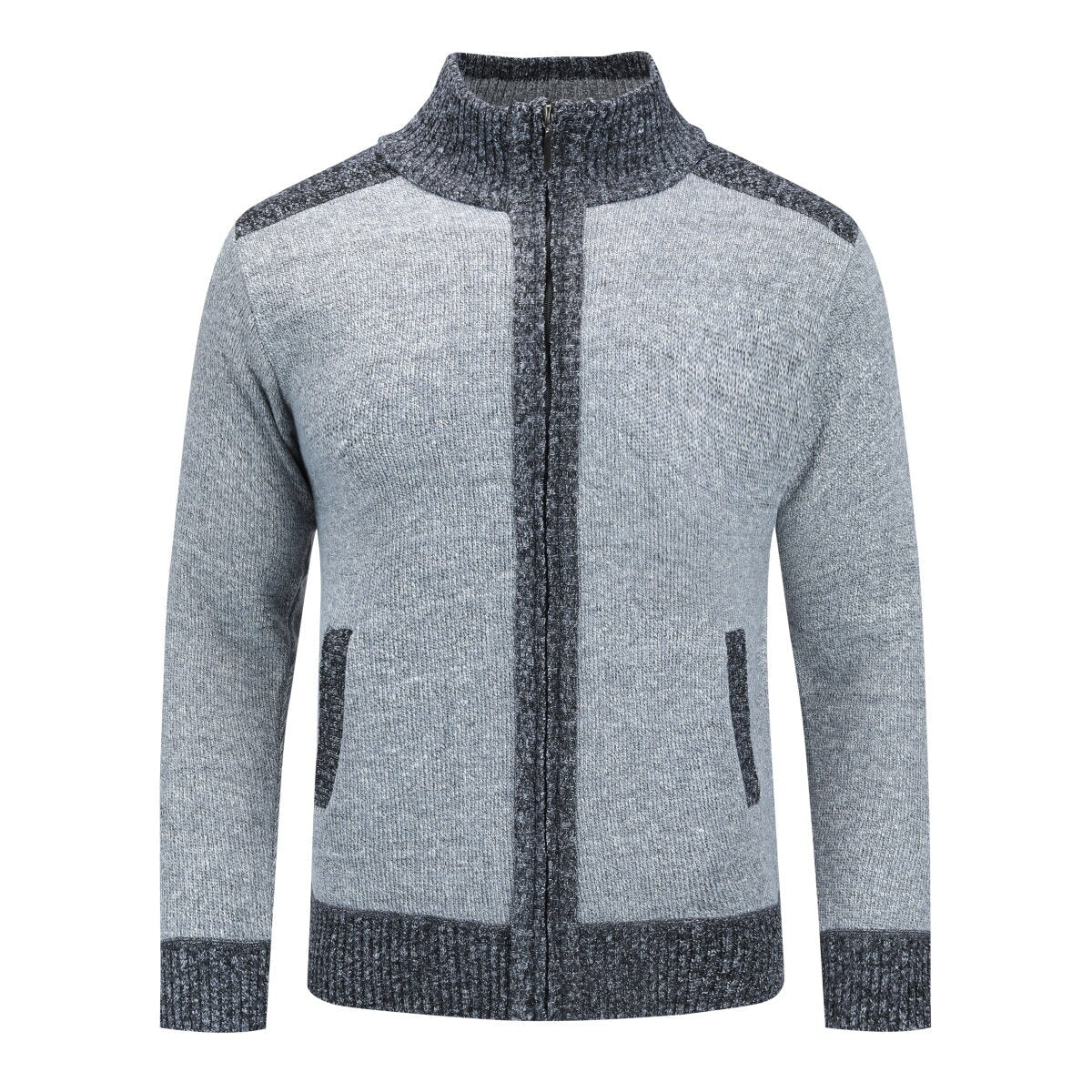 YFFUSHI Mens Thick Color Block Stand Collar Knitted Sweater