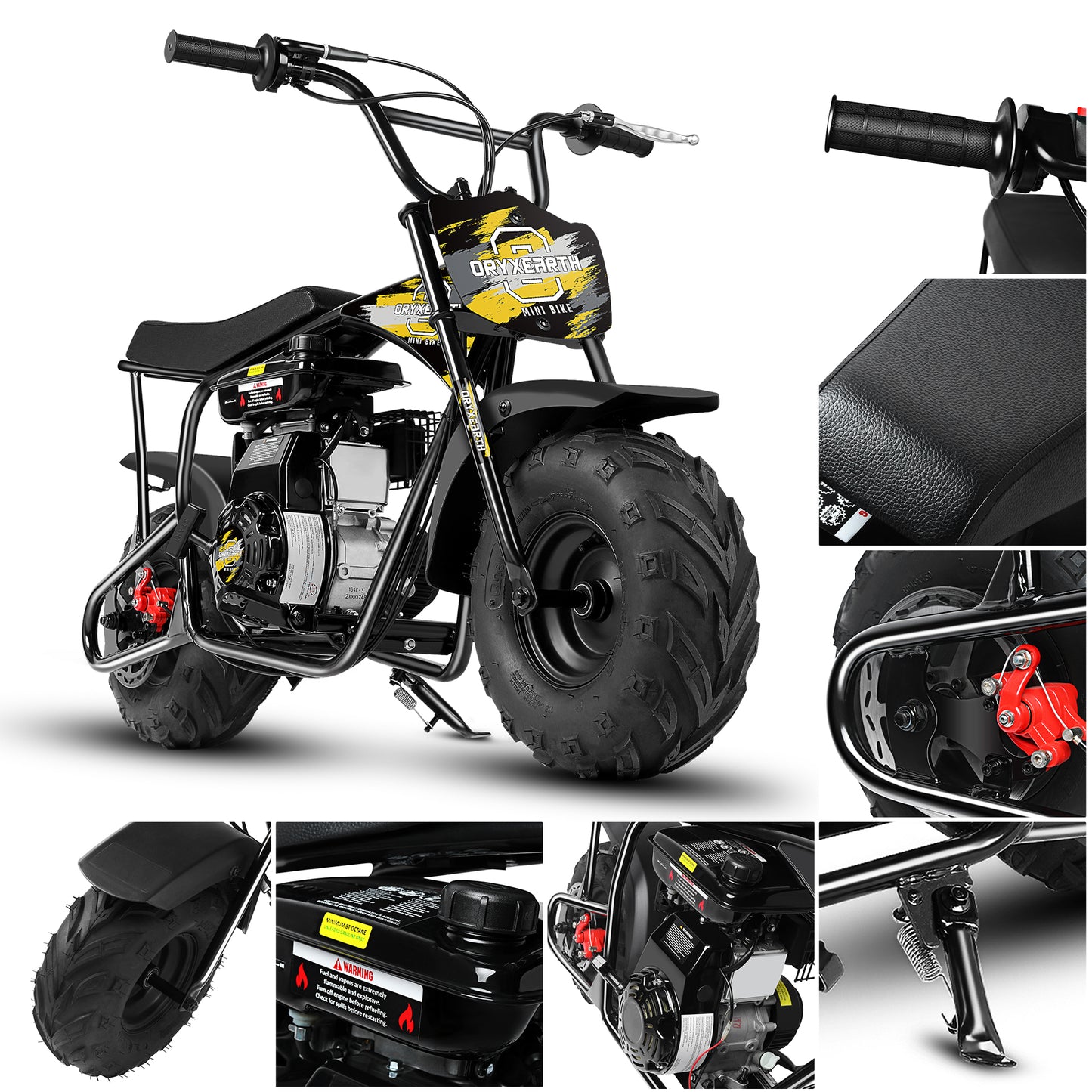 Mini Dirt Bike Pocket Bike voor kinderen 105CC 4-takt benzine mini off-road pitbike met automatische transmissie en trekstarter, 4 soorten zelfgemaakte stickers, motorfiets voor 13+ (geel)