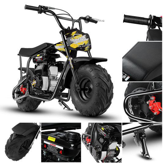 Mini Dirt Bike Pocket Bike voor kinderen 105CC 4-takt benzine mini off-road pitbike met automatische transmissie en trekstarter, 4 soorten zelfgemaakte stickers, motorfiets voor 13+ (geel)