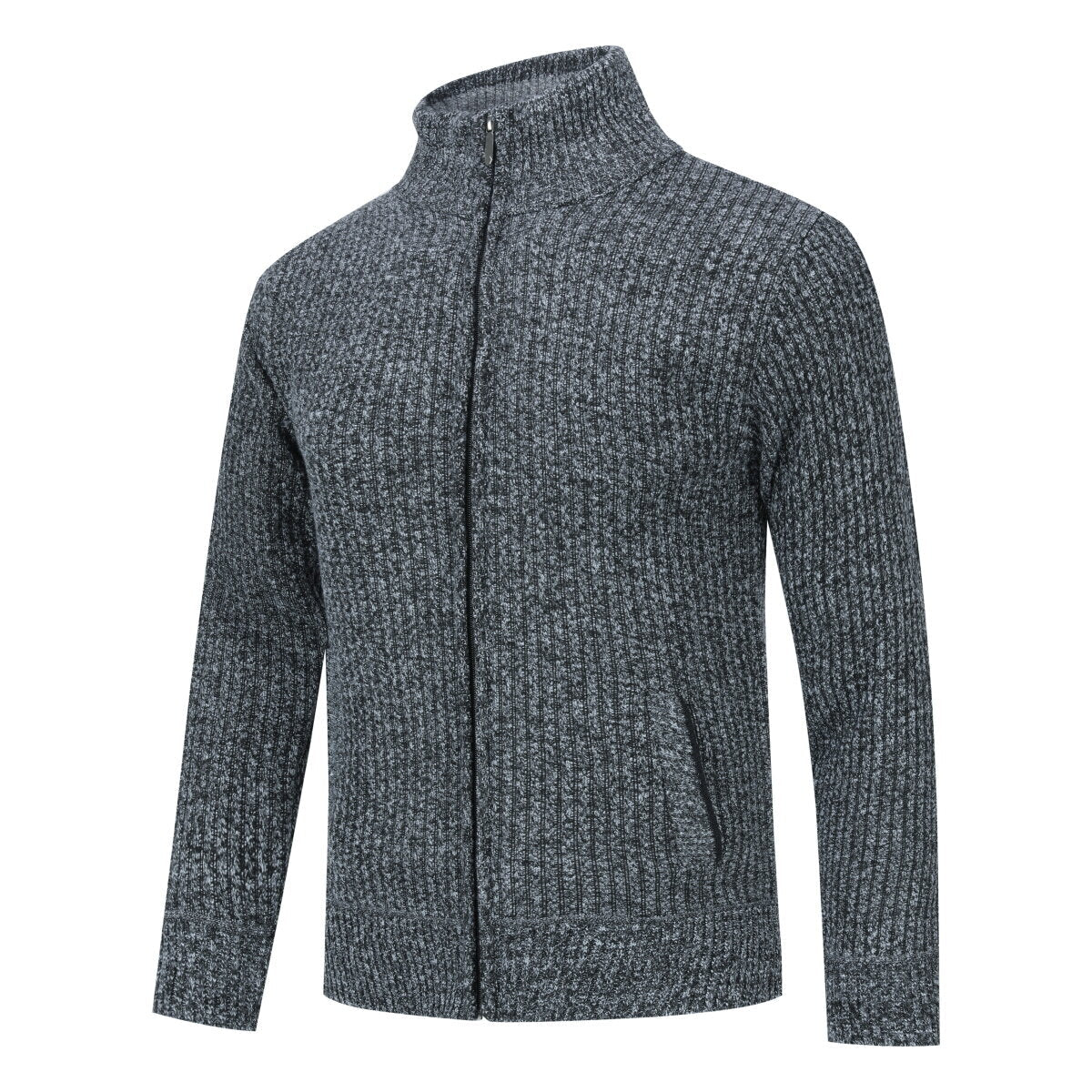 YFFUSHI Mens Knitted Cardigan Winter Stand Collar Solid Color Full Zip Sweater