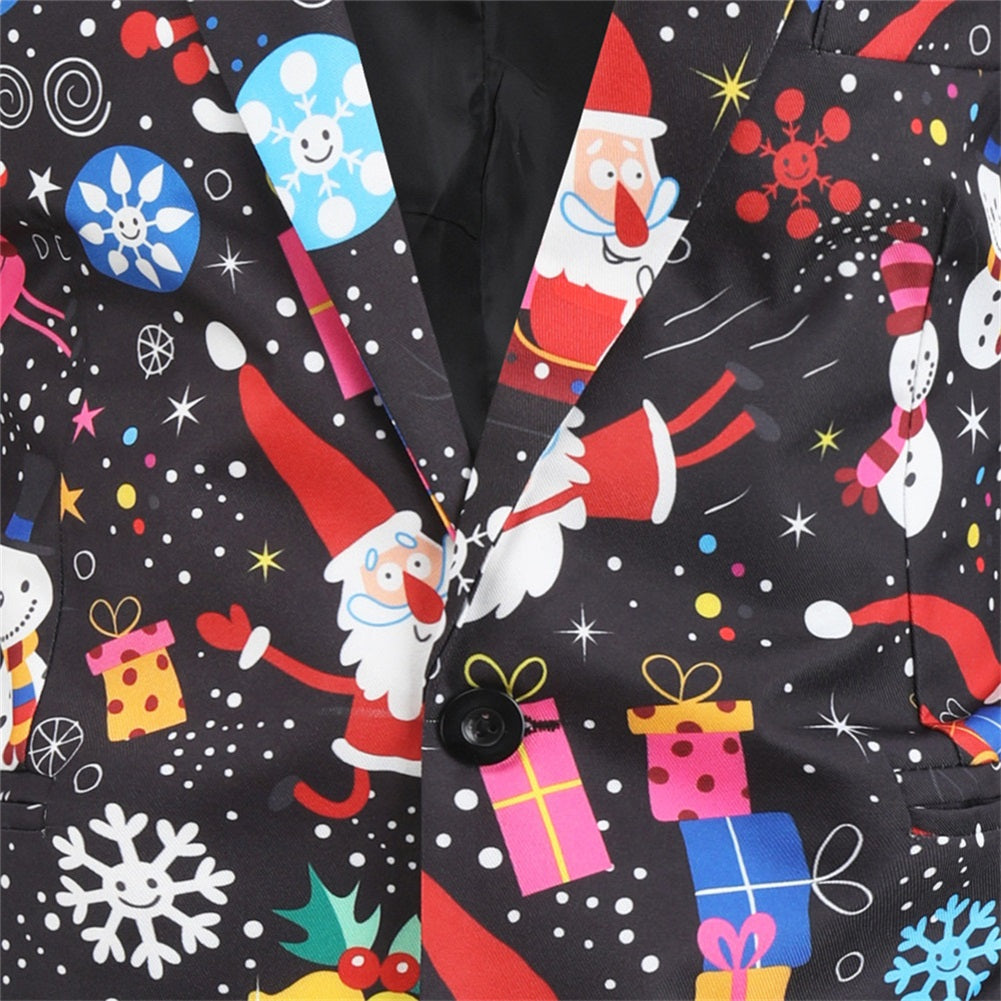 YOUTHUP Mens Christmas Snowman Pattern Slim Fit Suit Blazer