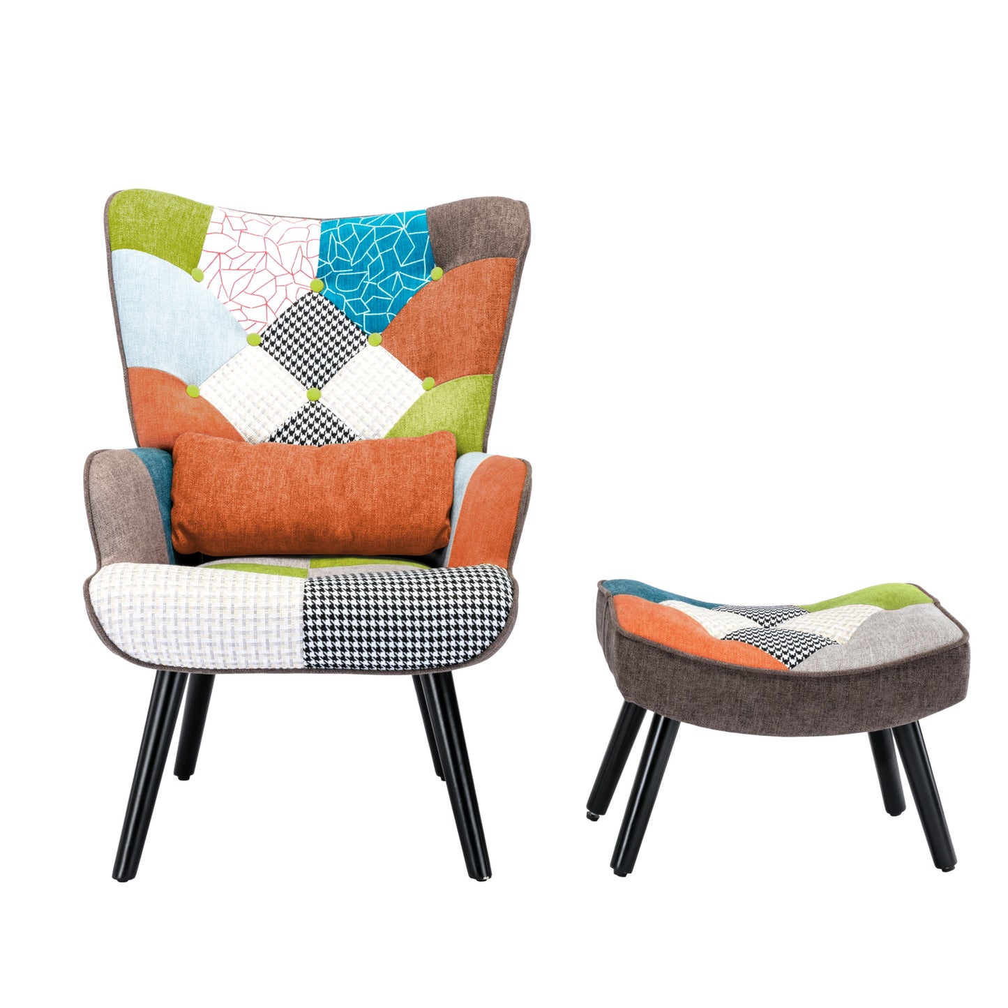 Sillón de relajación con taburetes, sillón de mosaico, sillón de orejas, sillón de habitaciones, colorido