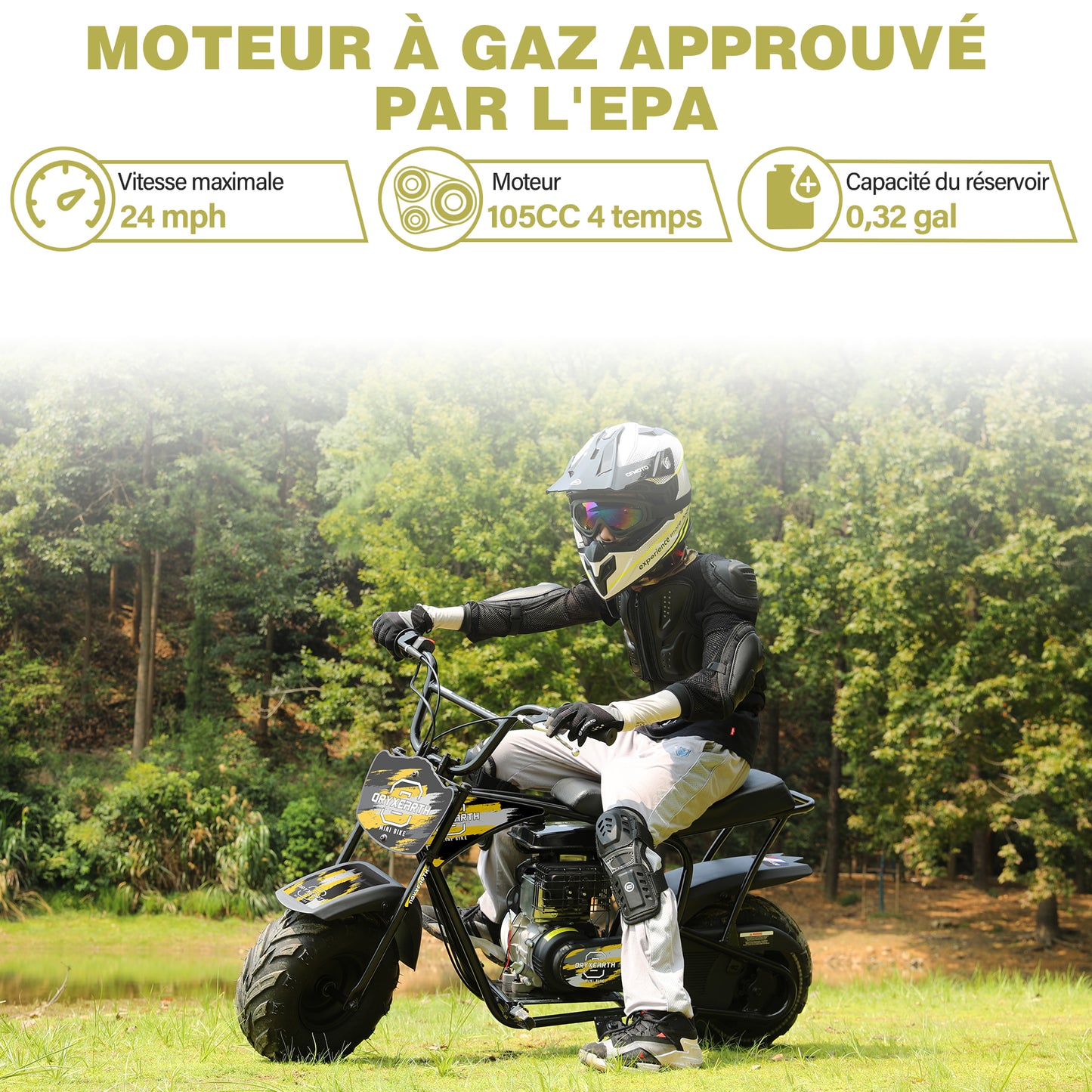 Mini Dirt Bike Pocket Bike voor kinderen 105CC 4-takt benzine mini off-road pitbike met automatische transmissie en trekstarter, 4 soorten zelfgemaakte stickers, motorfiets voor 13+ (geel)