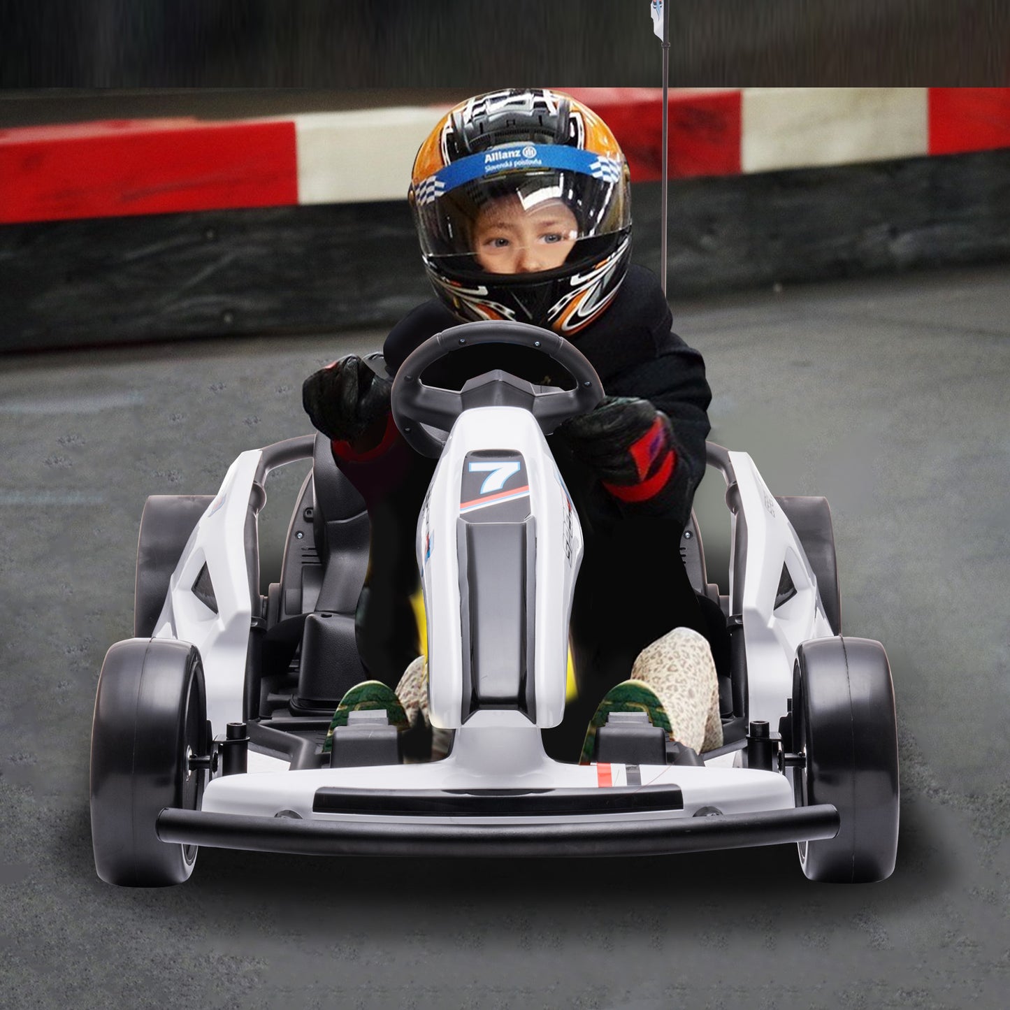 HOMEMiYN 24V 13 km/u elektrische driftkart met zachte start, muziek, claxon, veiligheidsgordel voor kinderen van 8-12 jaar (wit).