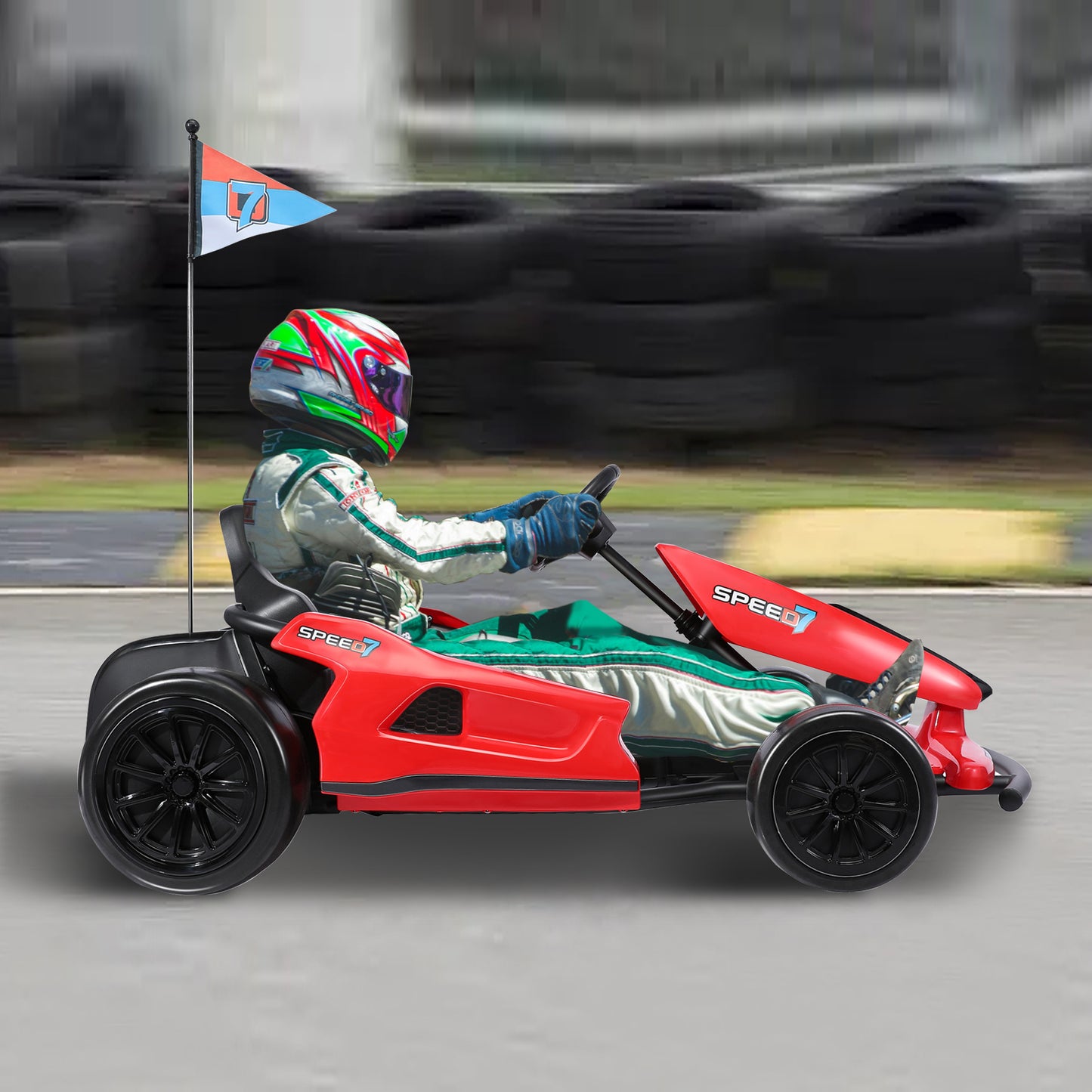 HOMEMiYN 24V 13 km/u elektrische driftkart met zachte start, muziek, claxon, veiligheidsgordel voor kinderen van 8-12 jaar (rood).