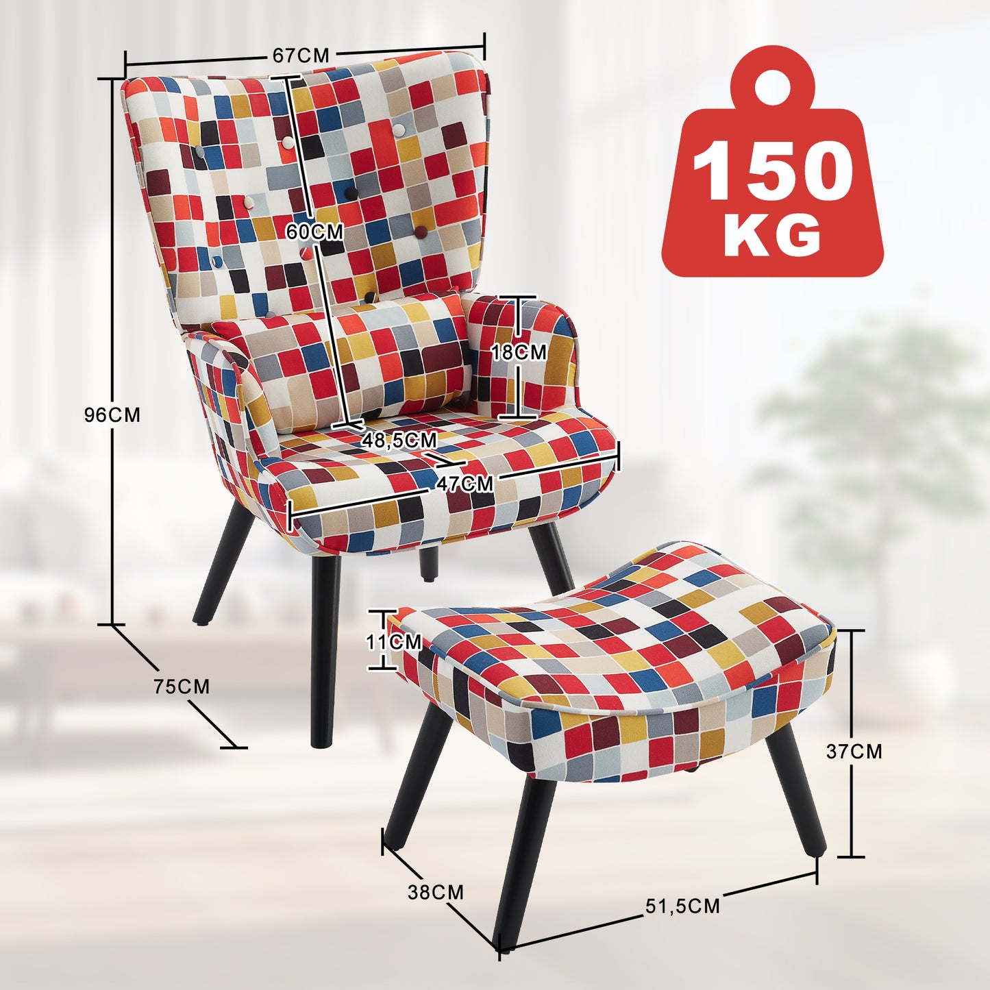 Fauteuil d'angle rustique HomeMiYN avec coussin et tabouret